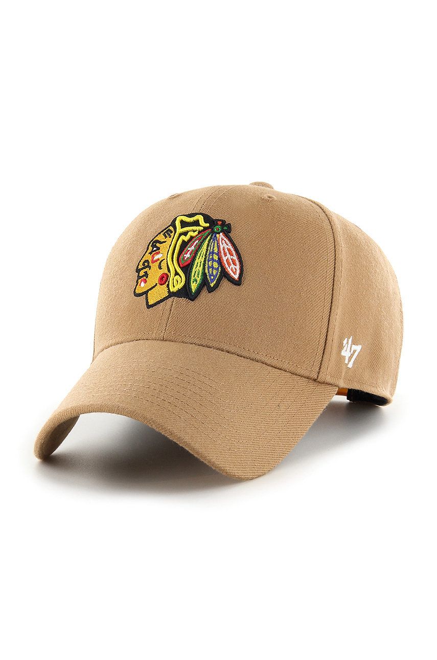 47brand șapcă NHL Chicago Blackhawks culoarea maro, cu imprimeu H-MVPSP04WBP-QL