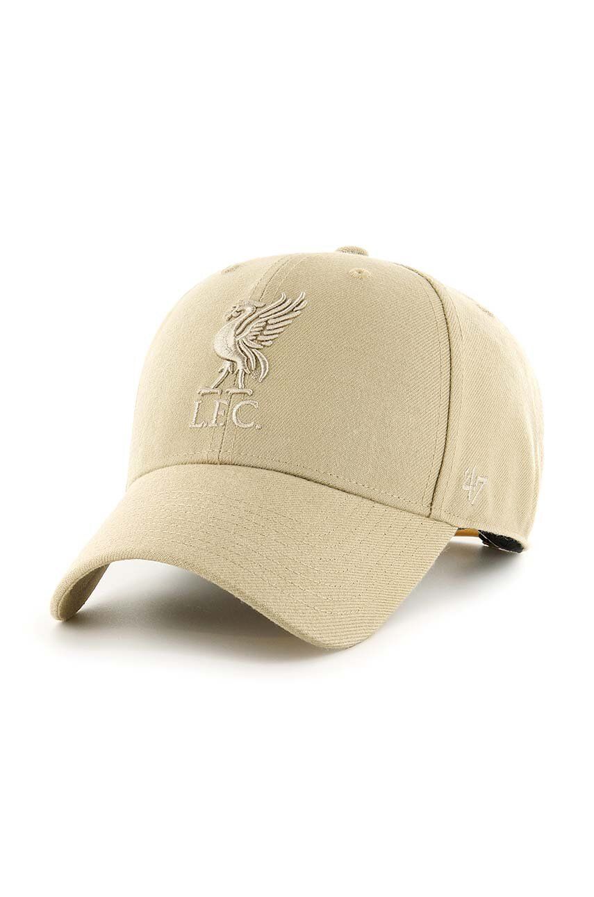 47brand șapcă din amestec de lână EPL Liverpool FC culoarea bej, cu imprimeu