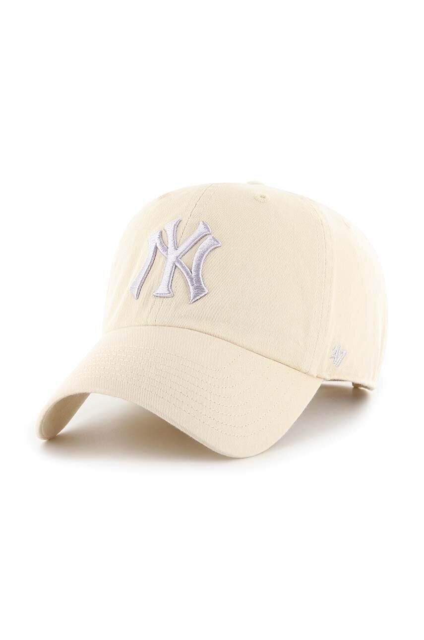 

Бавовняна бейсболка 47brand MLB New York Yankees колір бежевий з аплікацією