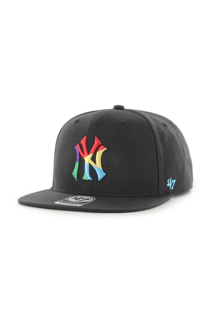 Levně Čepice s vlněnou směsí 47brand MLB New York Yankees černá barva, s aplikací