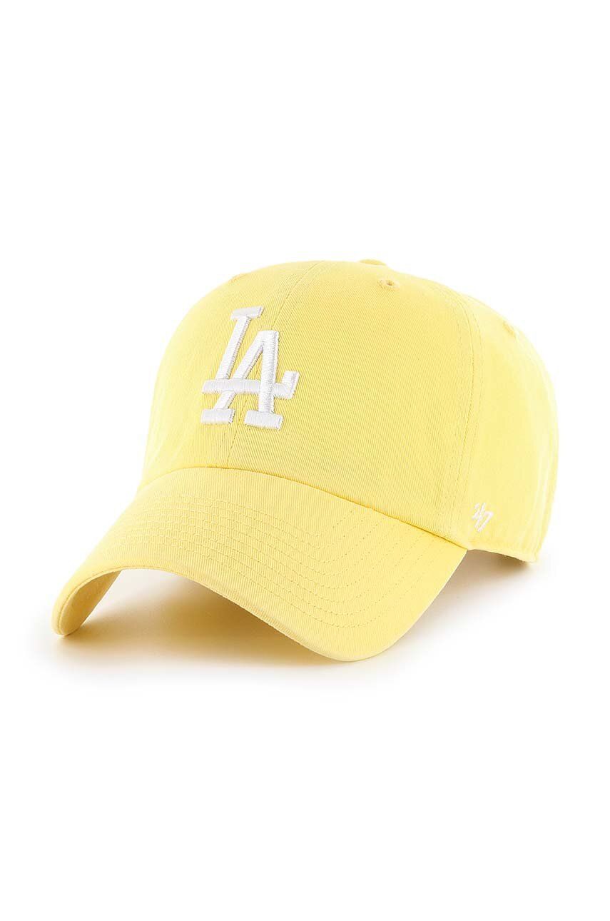 E-shop Bavlněná baseballová čepice 47brand MLB Los Angeles Dodgers žlutá barva, s aplikací