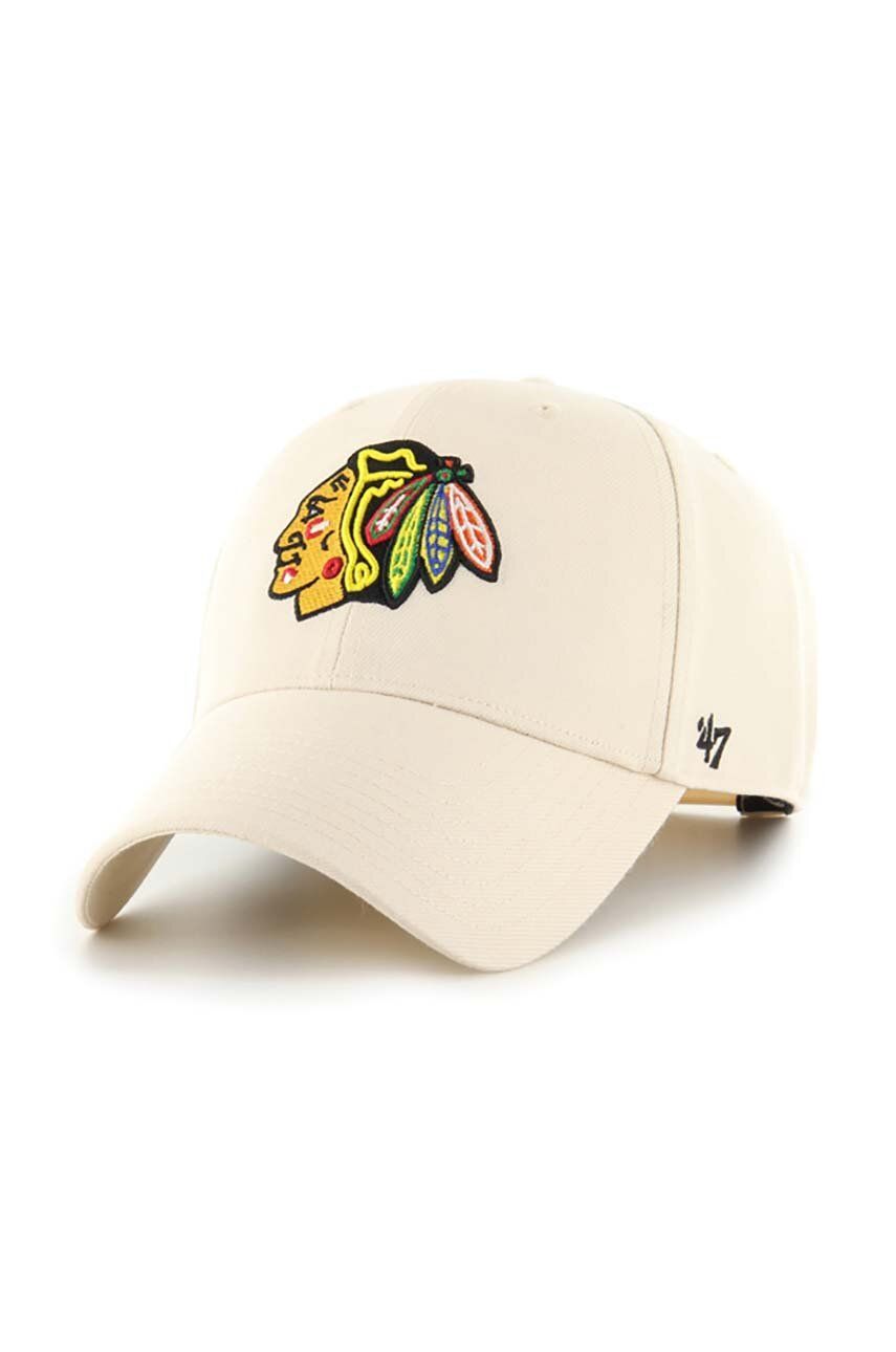 47brand șapcă din amestec de lână NHL Chicago Blackhawks culoarea bej, cu imprimeu H-MVPSP04WBP-NTB
