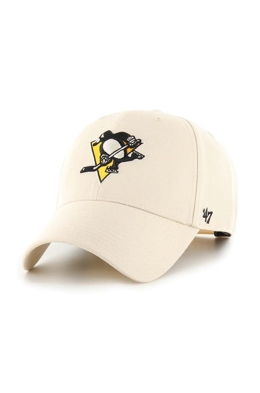 Levně Čepice s vlněnou směsí 47brand NHL Pittsburgh Penguins béžová barva, s aplikací