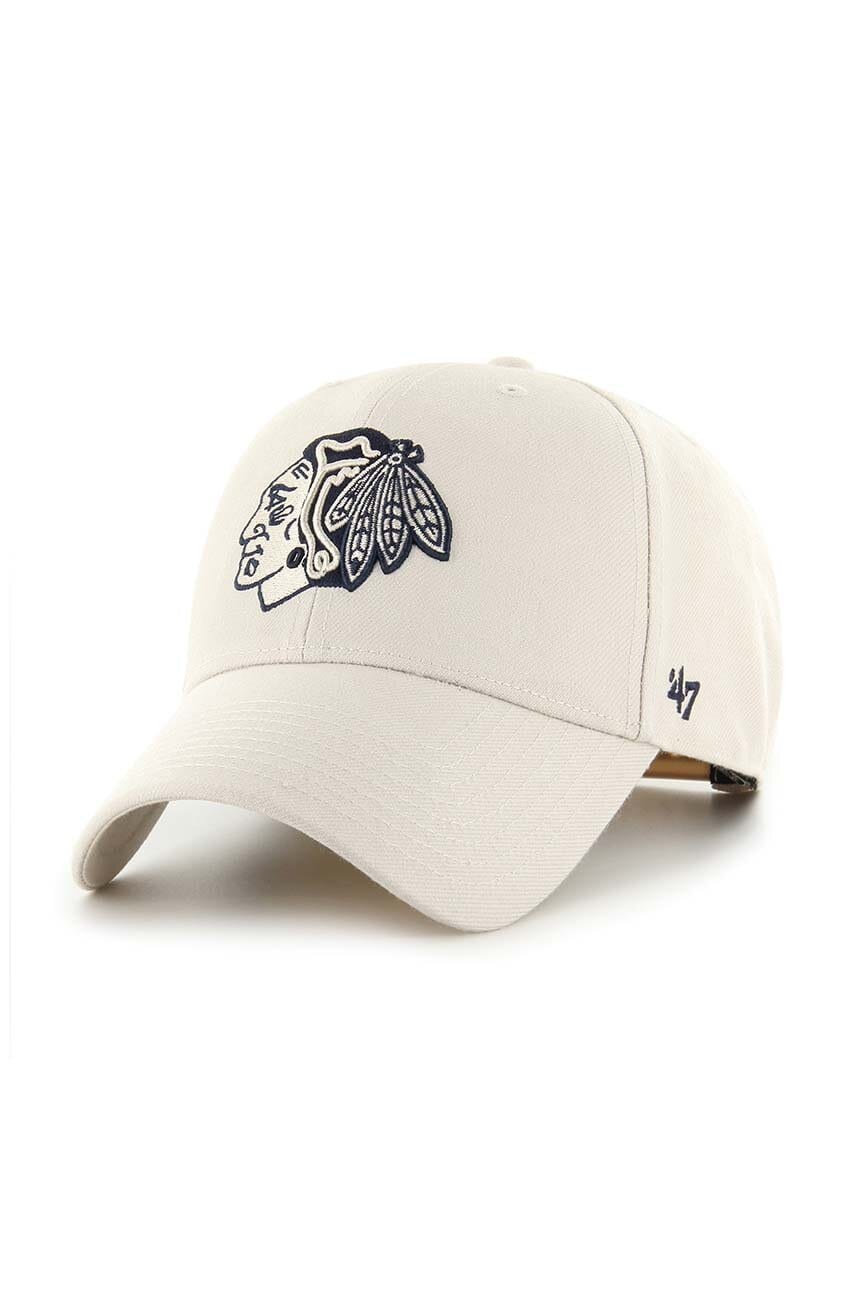 47brand șapcă din amestec de lână NHL Chicago Blackhawks culoarea bej, cu imprimeu 47brand șapcă din amestec de lână NHL Chicago Blackhawks culoarea bej, cu imprimeu
