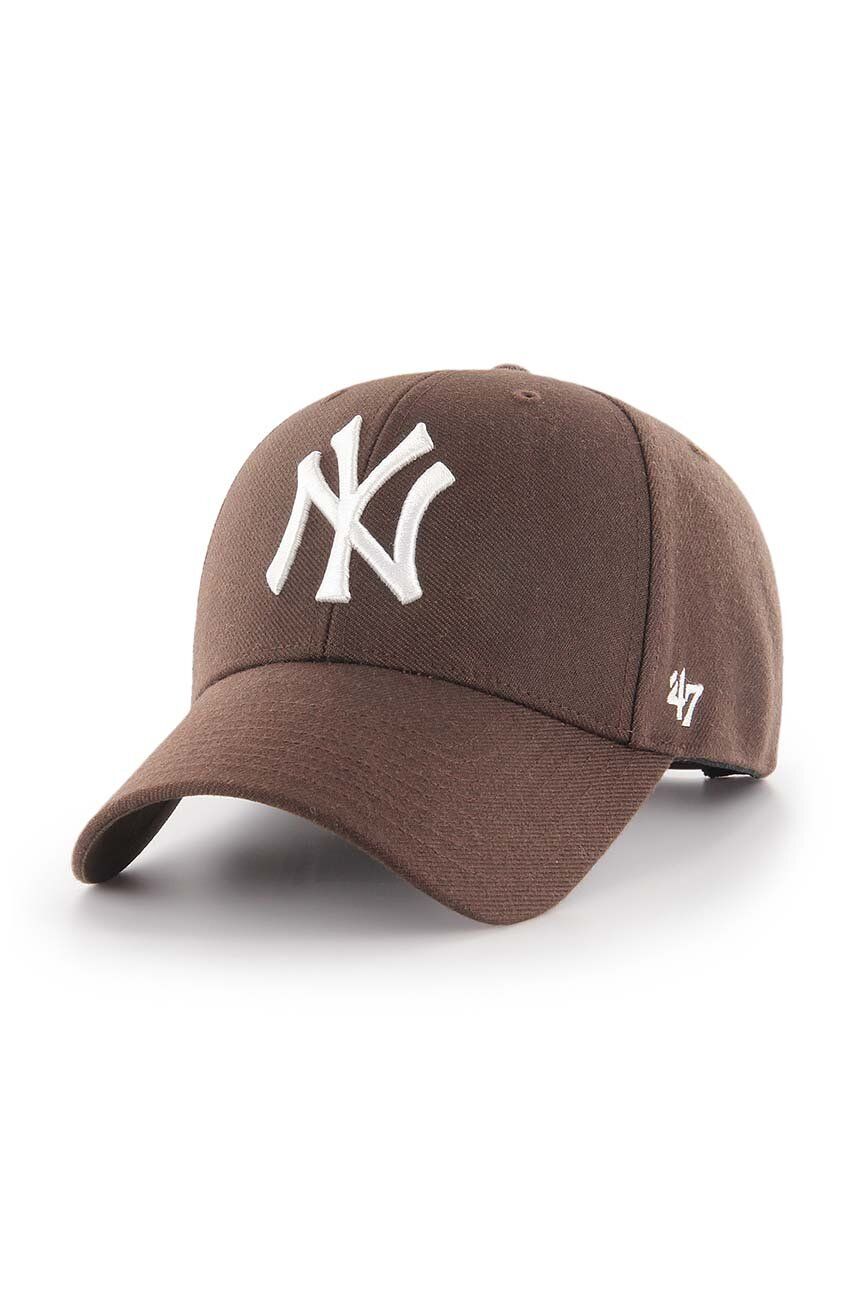 47brand șapcă din amestec de lână MLB New York Yankees culoarea maro, cu imprimeu