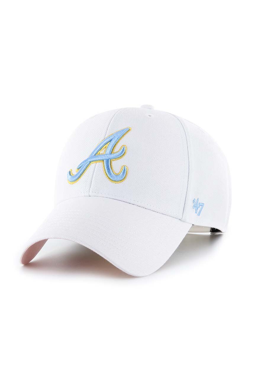 47brand șapcă din amestec de lana MLB Atlanta Braves culoarea alb, cu imprimeu