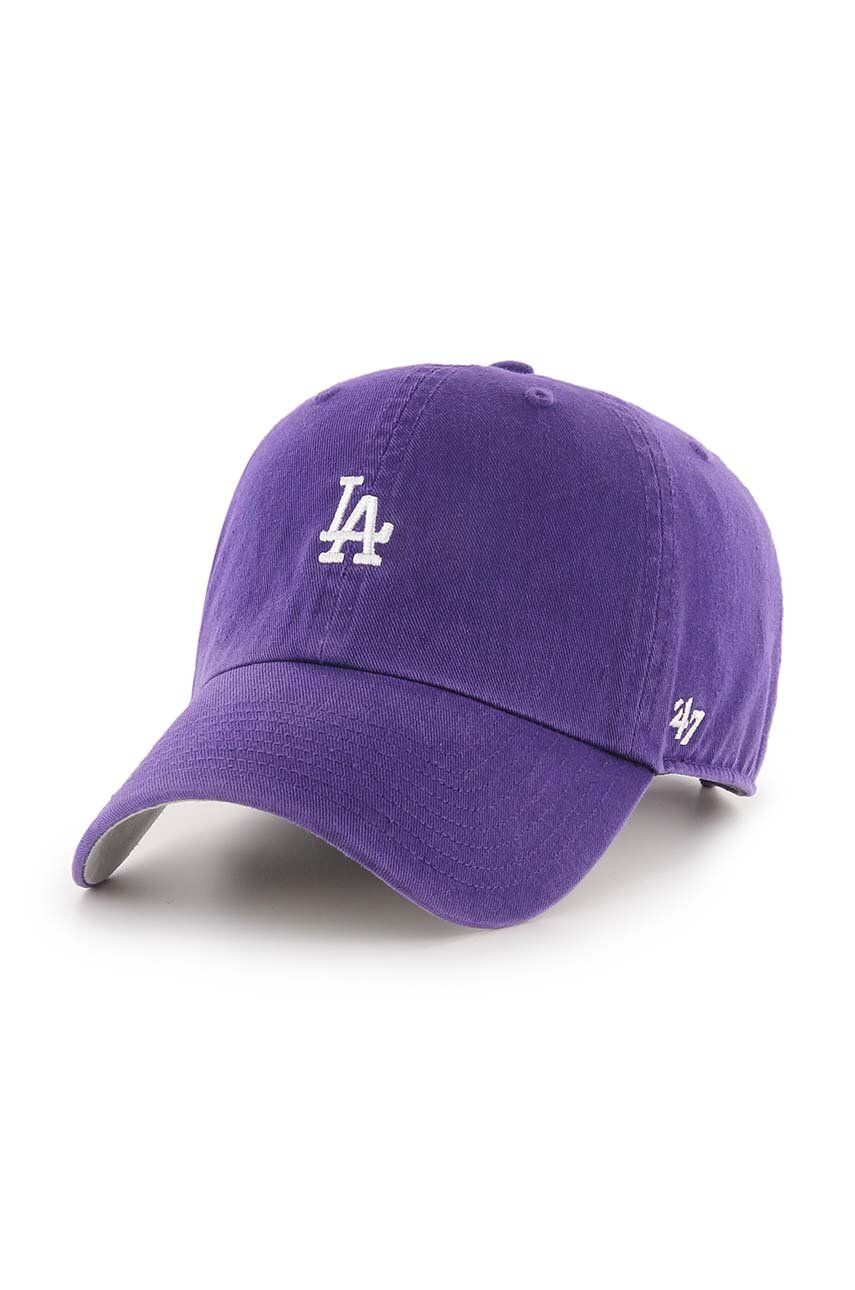Bavlněná baseballová čepice 47brand MLB Los Angeles Dodgers fialová barva, s aplikací