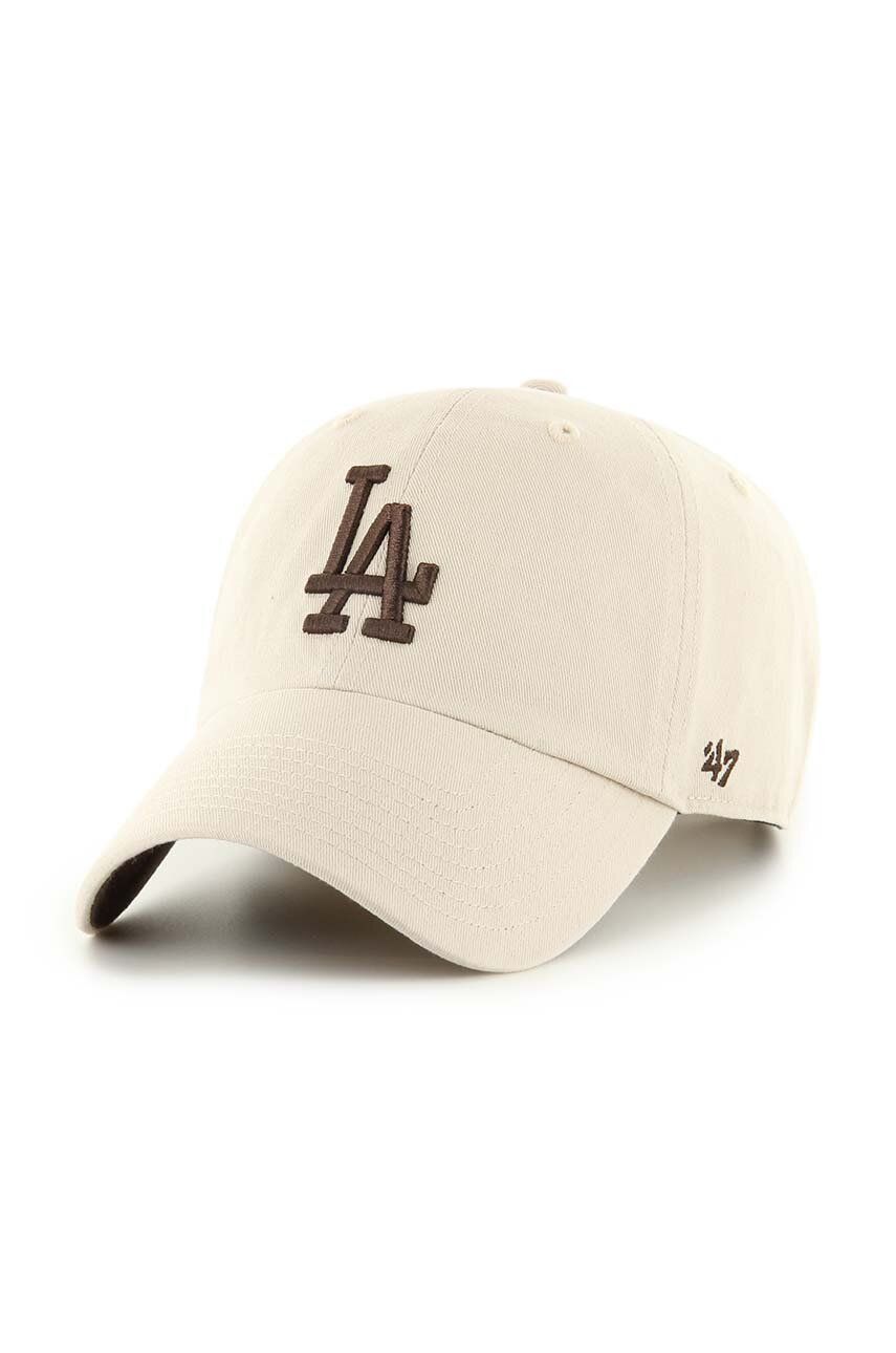 47brand șapcă de baseball din bumbac MLB Los Angeles Dodgers culoarea bej, cu imprimeu