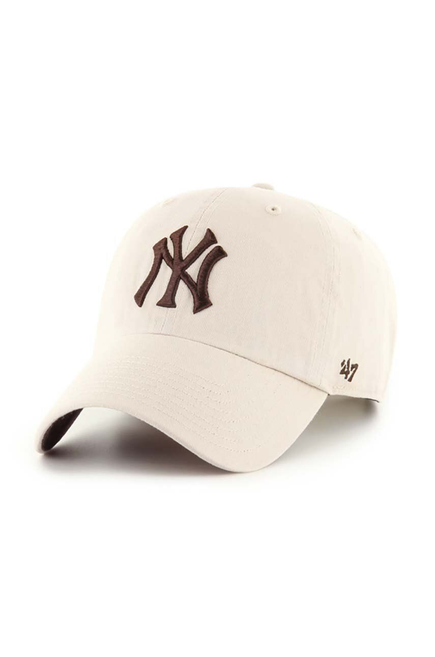 47brand sapca MLB New York Yankees culoarea bej, cu imprimeu
