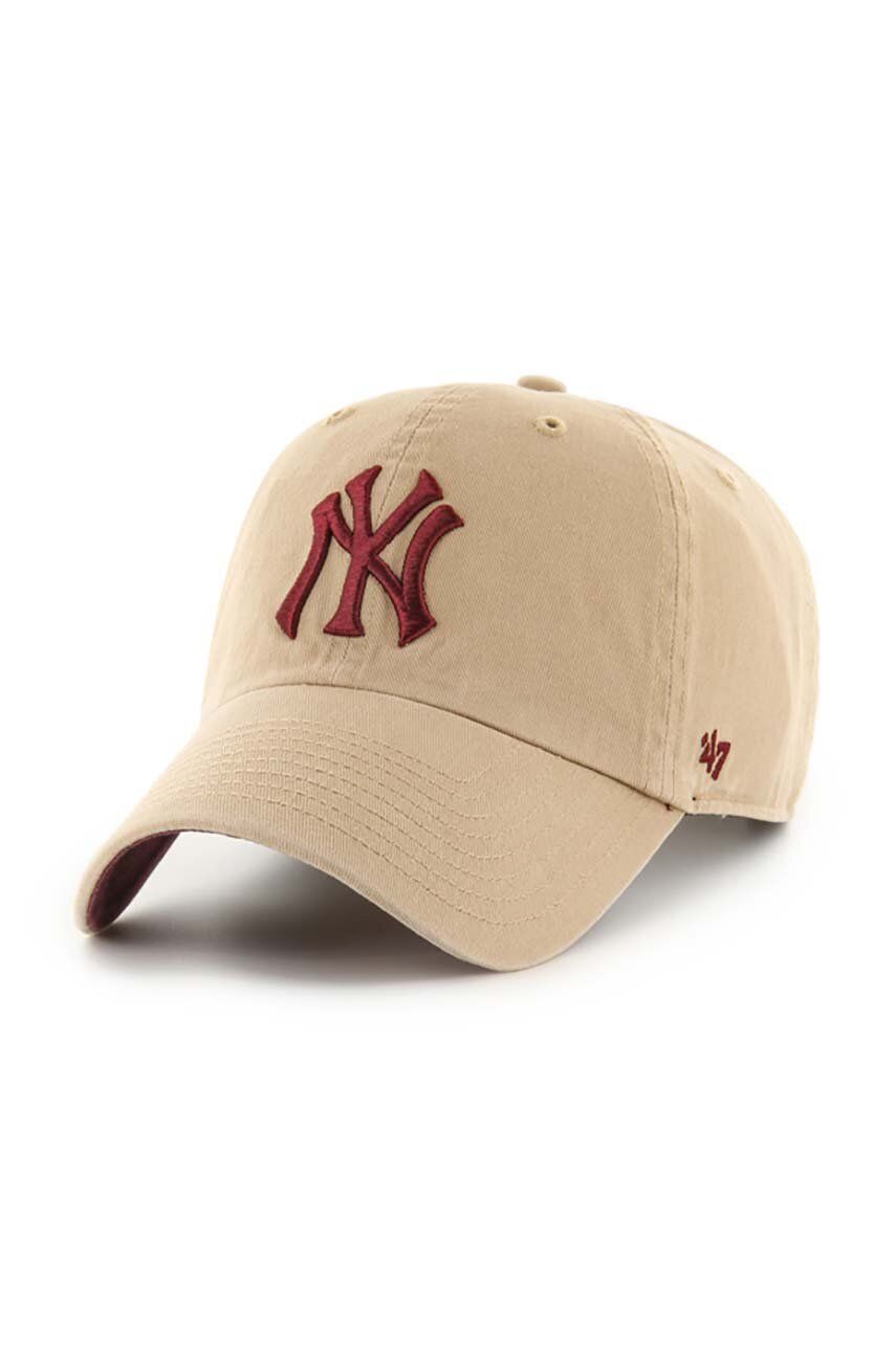 Levně Bavlněná baseballová čepice 47brand MLB New York Yankees béžová barva, s aplikací