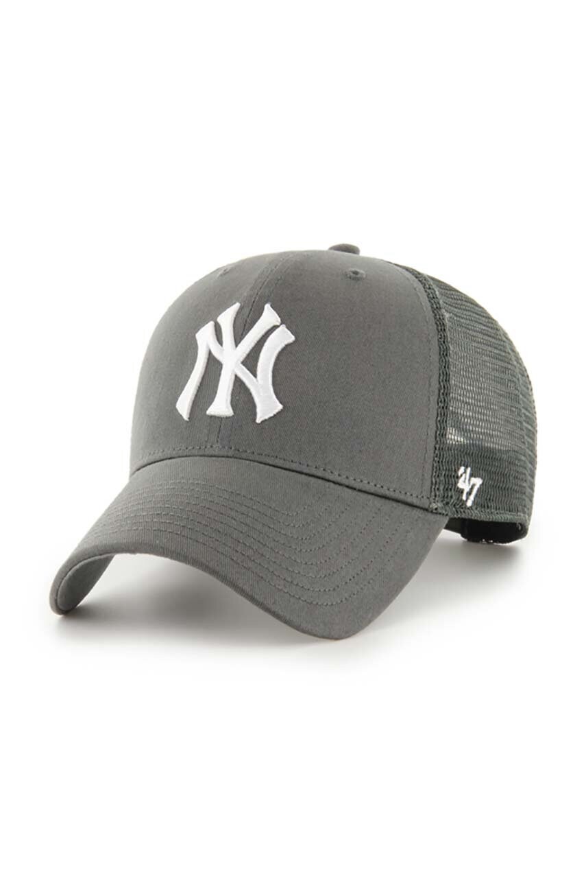 

Шапка с козирка 47brand MLB New York Yankees в сиво с апликация, Сив