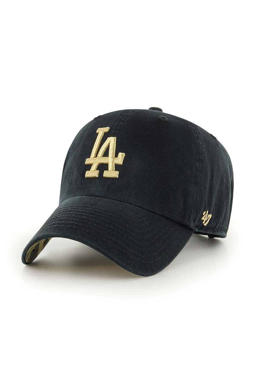 Bavlněná baseballová čepice 47brand MLB Los Angeles Dodgers černá barva, s aplikací