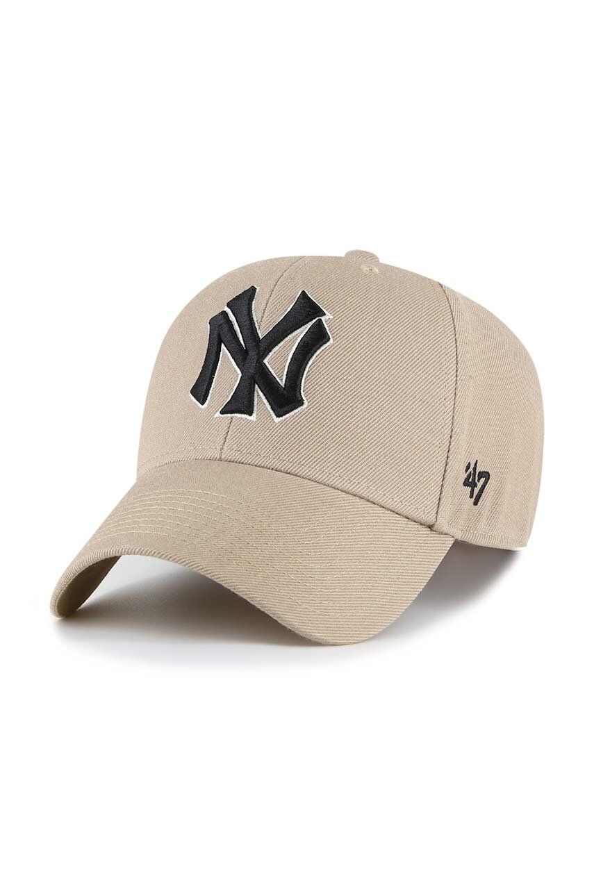 Čepice s vlněnou směsí 47brand MLB New York Yankees béžová barva, s aplikací - béžová - 85 % Akryl