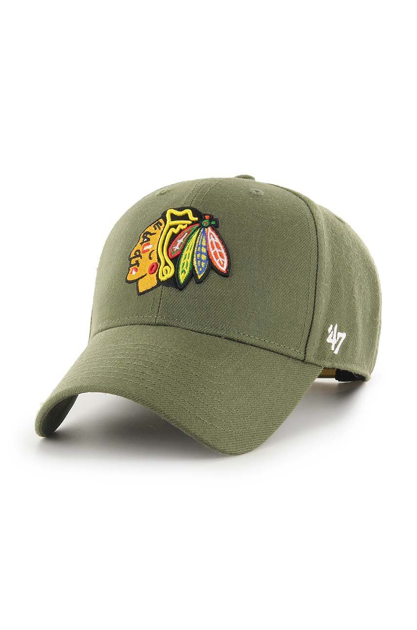 Čepice s vlněnou směsí 47brand NHL Chicago Blackhawks zelená barva, s aplikací - zelená - 85 % Akryl