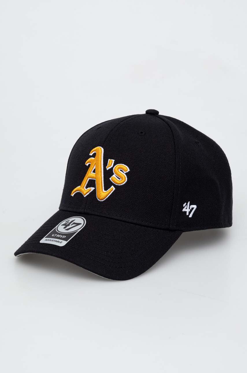 Kšiltovka 47brand B.MVP18WBV.BKG Oakland Athletics černá barva, s aplikací - černá - 85 % Akryl