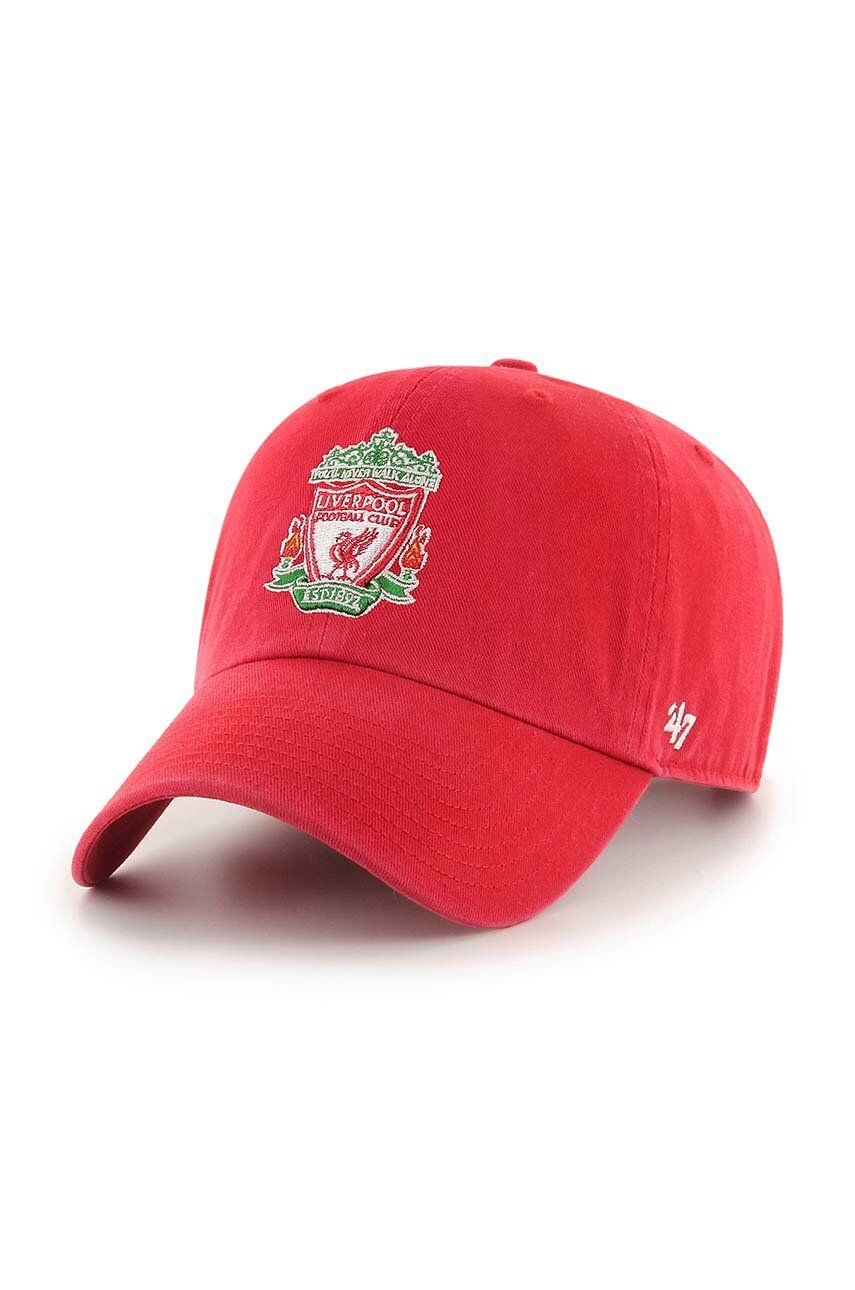 47brand șapcă de baseball din bumbac Liverpool FC culoarea rosu, cu imprimeu, EPL-RGW04GWS-RDB