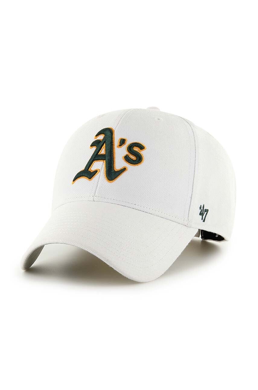 47 brand sapca MLB Oakland Athletics culoarea alb, cu imprimeu, B-MVP18WBV-WHA