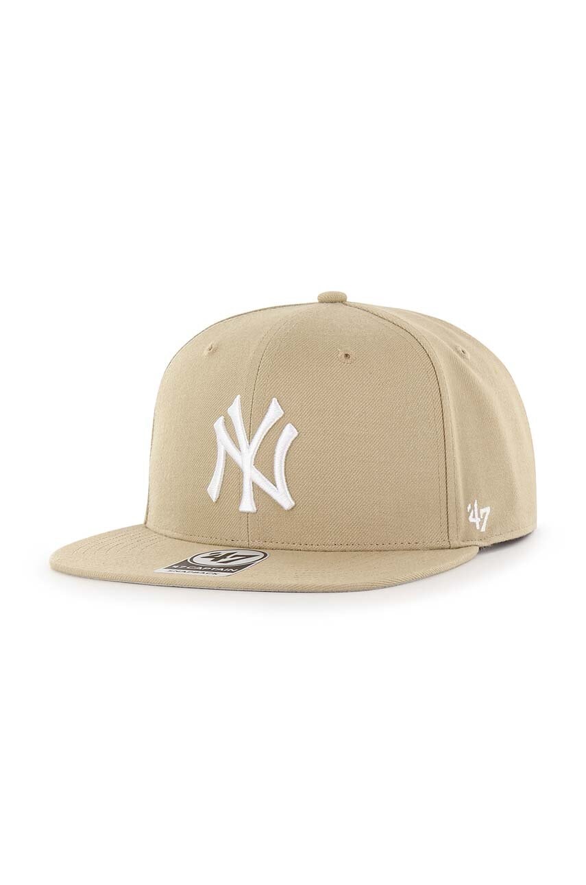 47 brand sapca MLB New York Yankees culoarea bej, cu imprimeu, B-NSHOT17WBP-KHB 47 brand sapca MLB New York Yankees culoarea bej, cu imprimeu, B-NSHOT17WBP-KHB