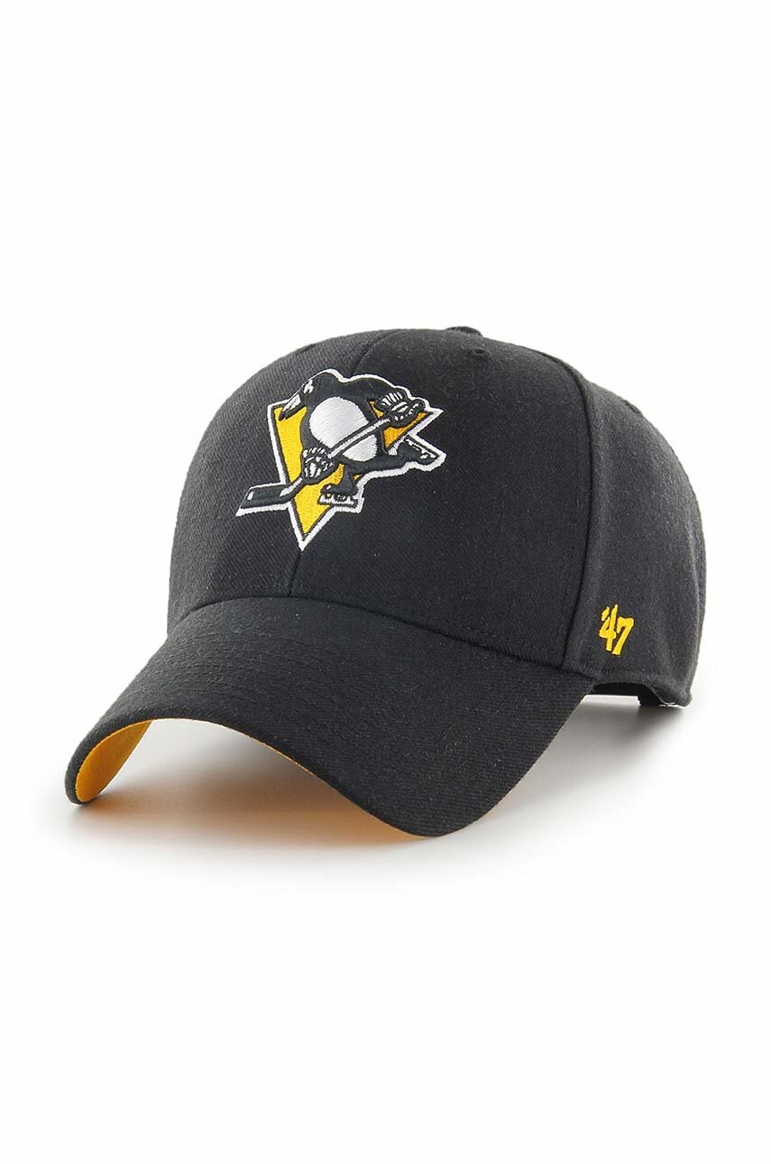 

Шапка с козирка 47 brand NHL Pittsburgh Penguins в черно с апликация H-BLPMS15WBP-BK, Черен
