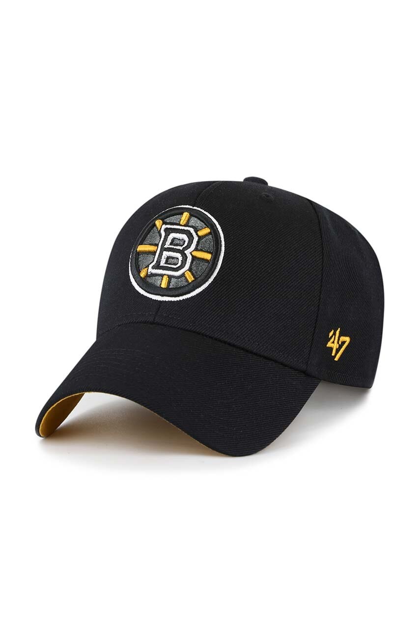 47 brand șapcă din amestec de lână NHL Boston Bruins culoarea negru, cu imprimeu, HVIN-SUMVP01WBP-BKA74 47 brand șapcă din amestec de lână NHL Boston Bruins culoarea negru, cu imprimeu, HVIN-SUMVP01WBP-BKA74