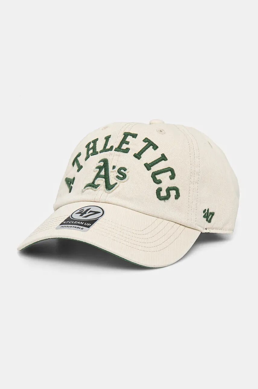 47 brand șapcă de baseball din bumbac MLB Oakland Athletics culoarea bej, cu imprimeu, B-CLBFB18GWS-Y0 47 brand șapcă de baseball din bumbac MLB Oakland Athletics culoarea bej, cu imprimeu, B-CLBFB18GWS-Y0