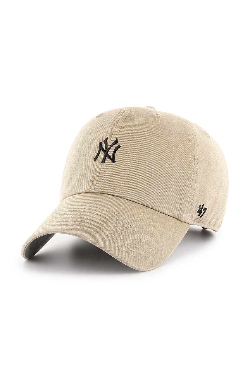 47 brand șapcă de baseball din bumbac MLB New York Yankees culoarea bej, cu imprimeu, B-BSRNR17GWS-KHA