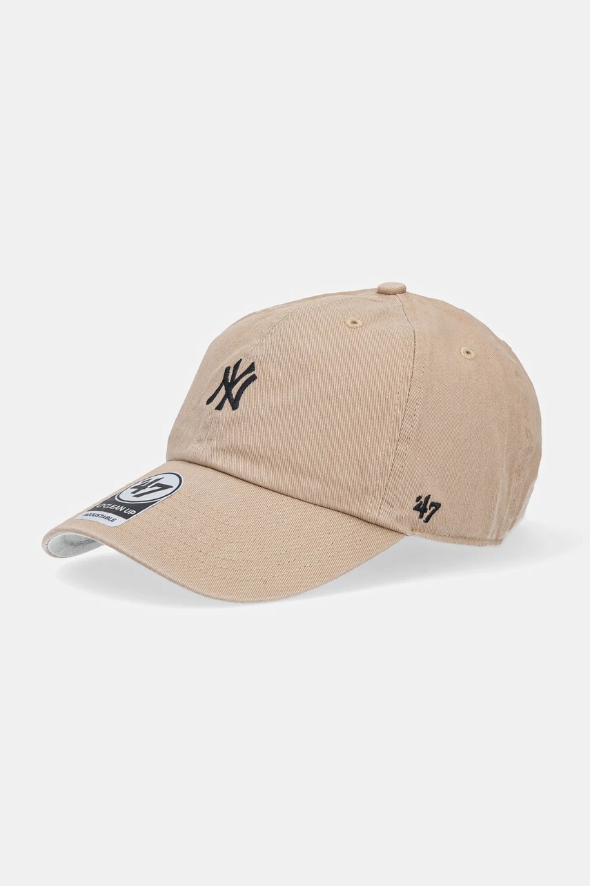 47 brand șapcă de baseball din bumbac MLB New York Yankees culoarea bej, cu imprimeu, B-BSRNR17GWS-KHA
