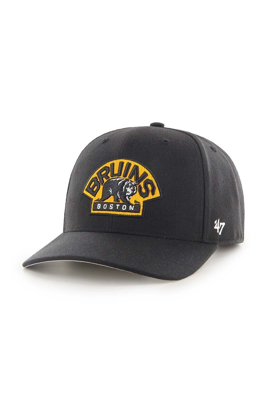 47 brand sapca NHL Boston Bruins culoarea negru, cu imprimeu, H-CLZOE01WBP-BKA