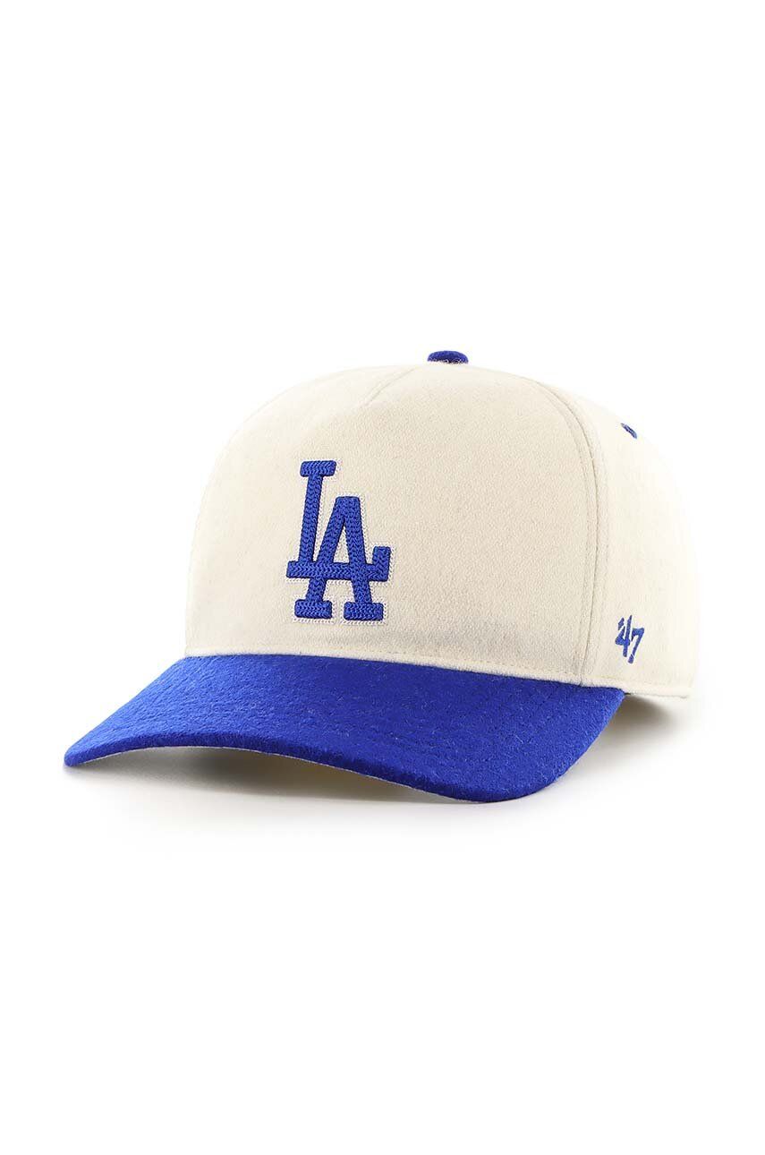 Šiltovka s prímesou vlny 47 brand MLB Los Angeles Dodgers béžová farba, s nášivkou, B-CHSHT12WIP-NT