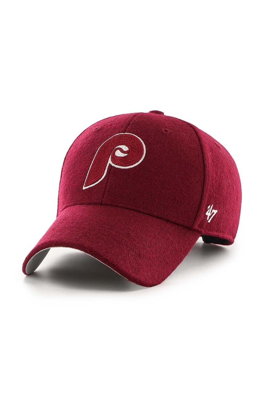 47 brand șapcă din amestec de lână MLB Philadelphia Phillies culoarea rosu, cu imprimeu, BCPTN-CHSMV19WIS-CA82 47 brand șapcă din amestec de lână MLB Philadelphia Phillies culoarea rosu, cu imprimeu, BCPTN-CHSMV19WIS-CA82