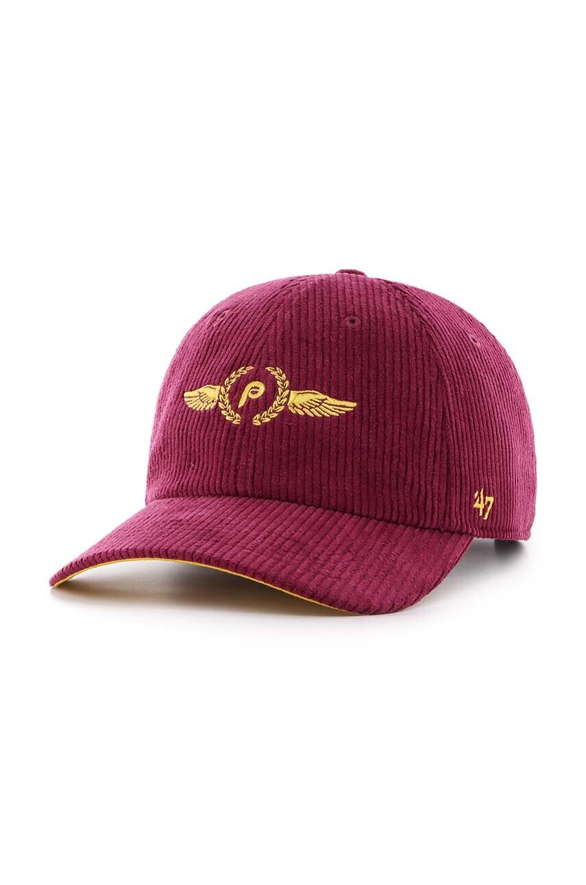 47 brand sapca de baseball din catifea MLB Philadelphia Phillies culoarea bordo, cu imprimeu, B-SKYMF19EWS-CA