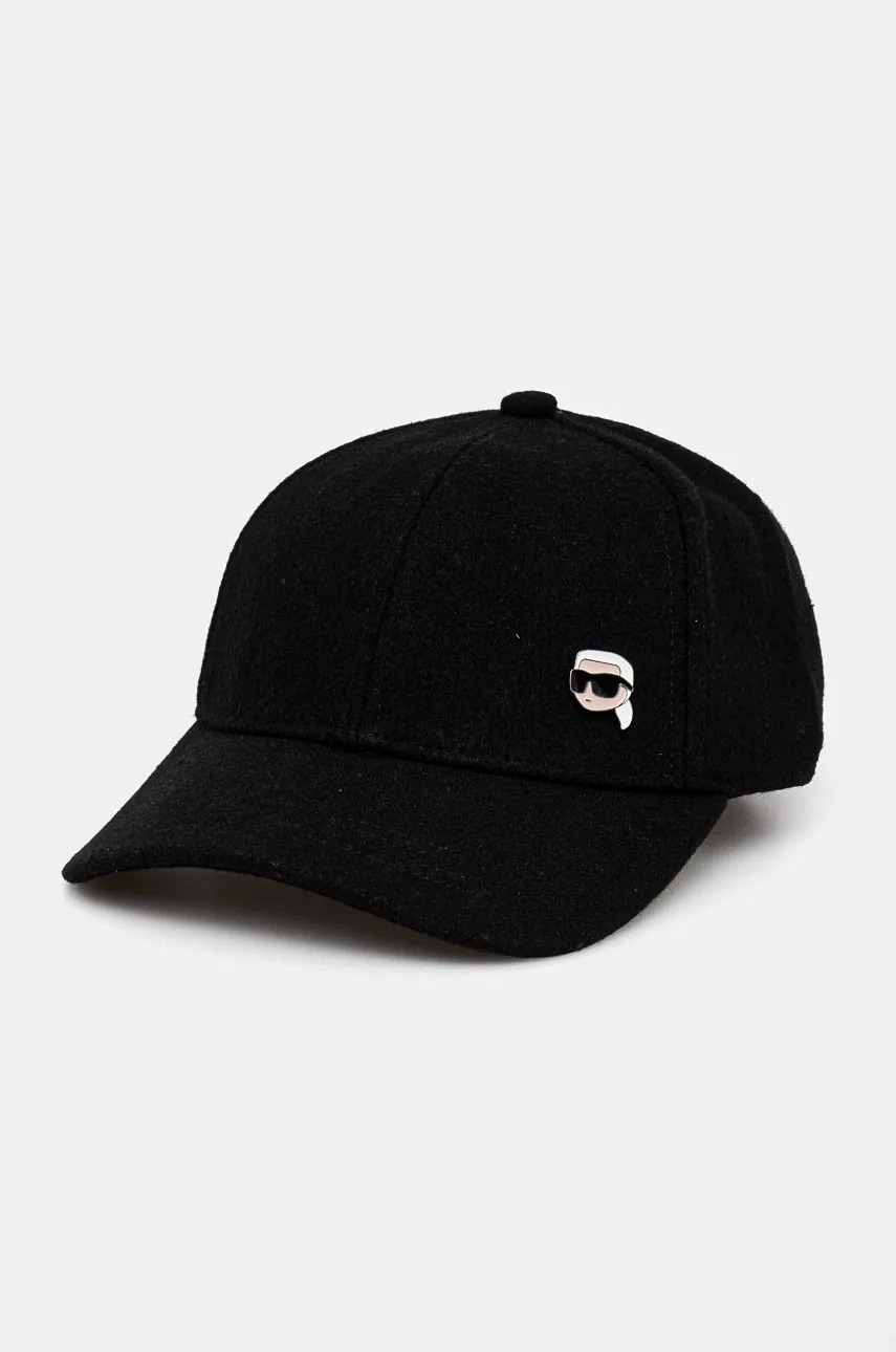 Karl Lagerfeld șapcă de lana culoarea negru, cu imprimeu, 246W3402 Karl Lagerfeld șapcă de lana culoarea negru, cu imprimeu, 246W3402