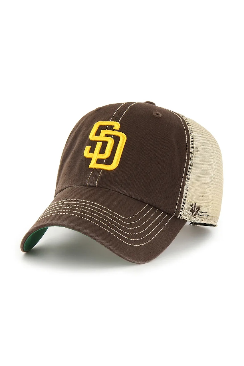 47 brand șapcă MLB San Diego Padres culoarea maro, cu imprimeu, B-TRWLR21GWP-BWC