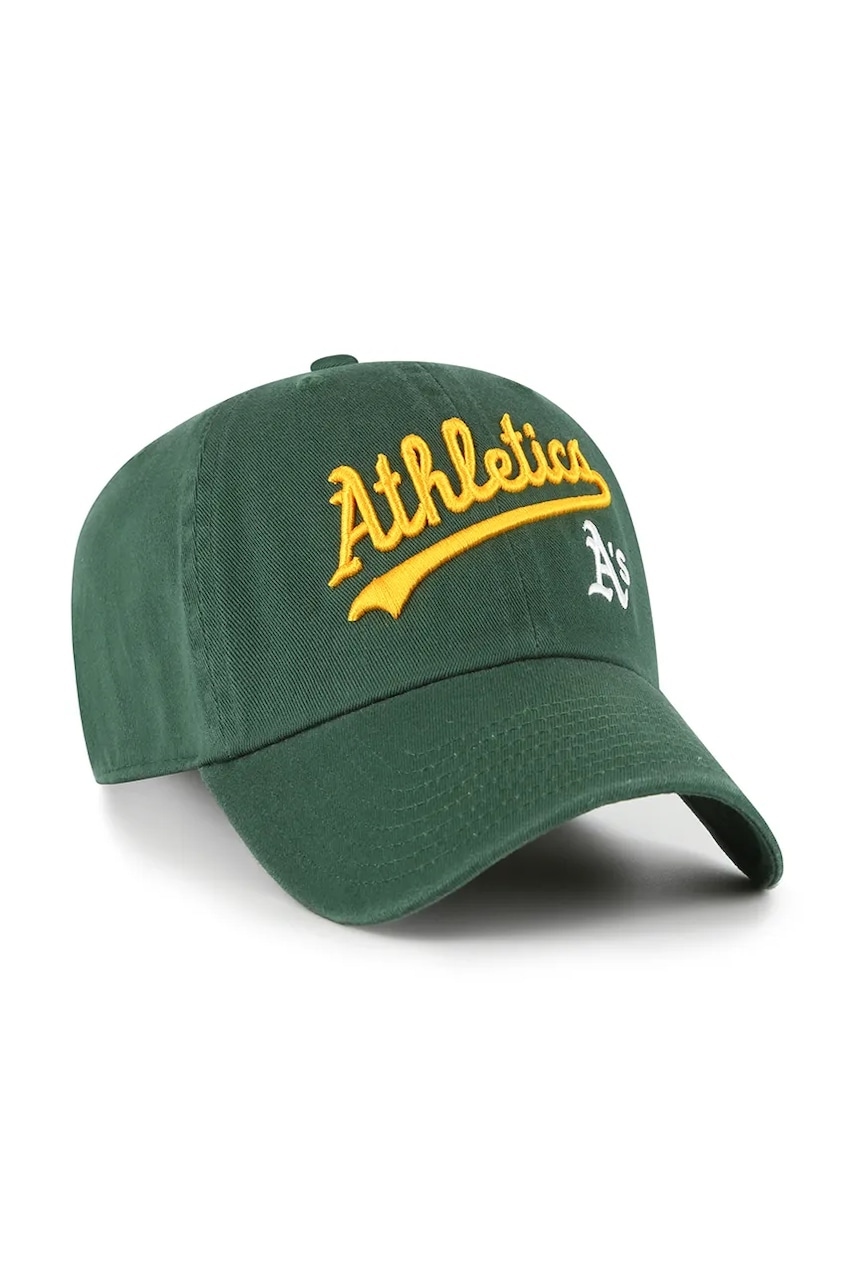 Хлопковая кепка 47 brand MLB Athletics цвет зелёный однотонная B-RGWSC18GWS-DGC Хлопковая кепка 47 brand MLB Athletics цвет зелёный однотонная B-RGWSC18GWS-DGC