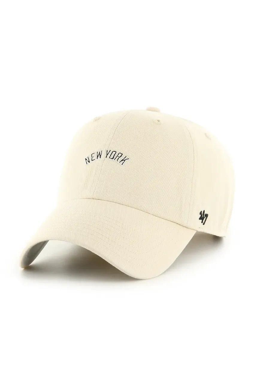 47 brand șapcă de baseball din bumbac MLB New York Yankees culoarea bej, neted, B-BSRNS17GWS-NT