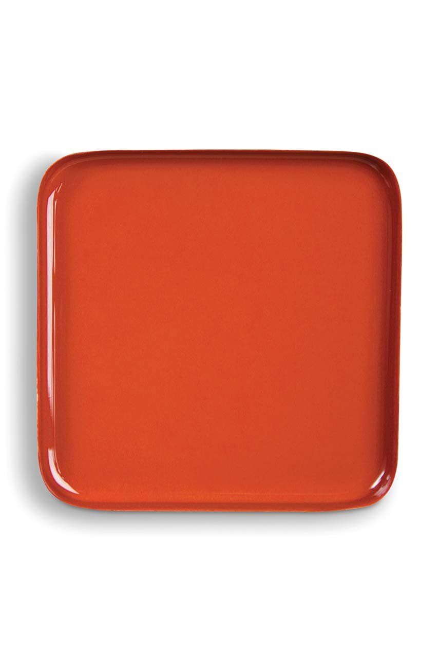 &k amsterdam Dekorativní talíř Square Red - červená -  Kov