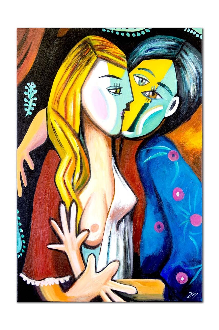 Levně Reprodukce malovaná olejem Pablo Picasso, Polibek, 60 x 90 cm