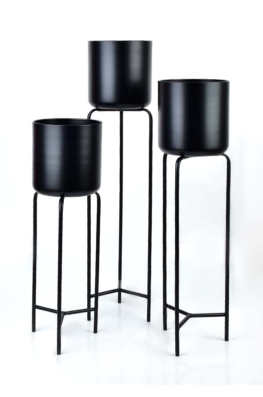 

Комплект капаци за саксии с рамки Affek Design Swen Black (3 броя), Черен