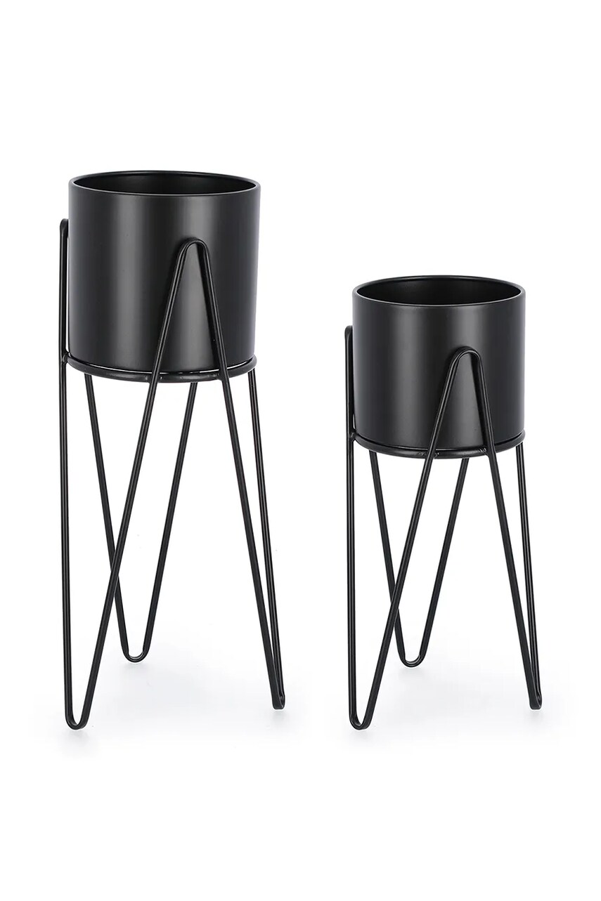 Bizzotto un set de ghivece de flori cu suport Madelyn 2-pack culoarea negru