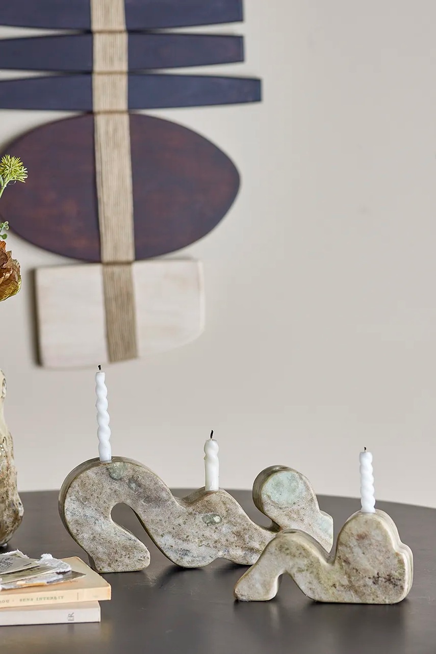 Διακοσμητικά κηροπήγια Bloomingville 25 x 4 x 10/15 x 4 x 7 cm 2-pack χρώμα: μπεζ φωτογραφία