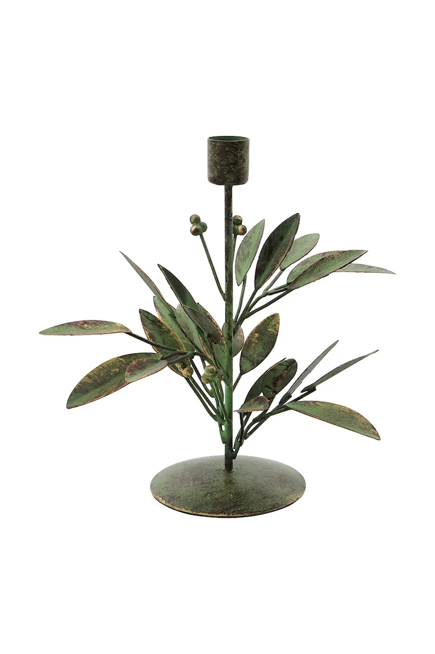 Levně Dekorativní svícen House Doctor HDLeaves 20 cm zelená barva