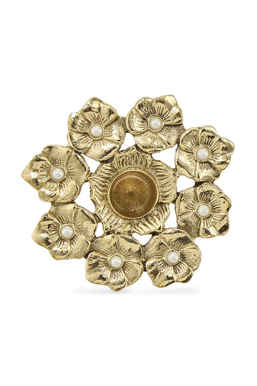 Doing Goods sfeșnic decorativ Zoey Flower 11 x 11 x 2,5 cm culoarea galben