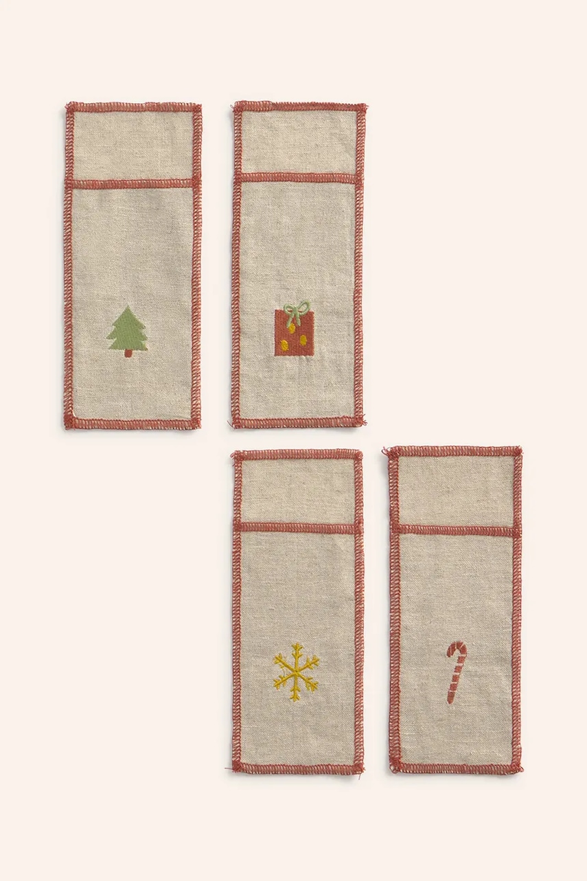 Calma House set de huse pentru tacâmuri din in de crăciun Joy 21 x 8 cm 4-pack