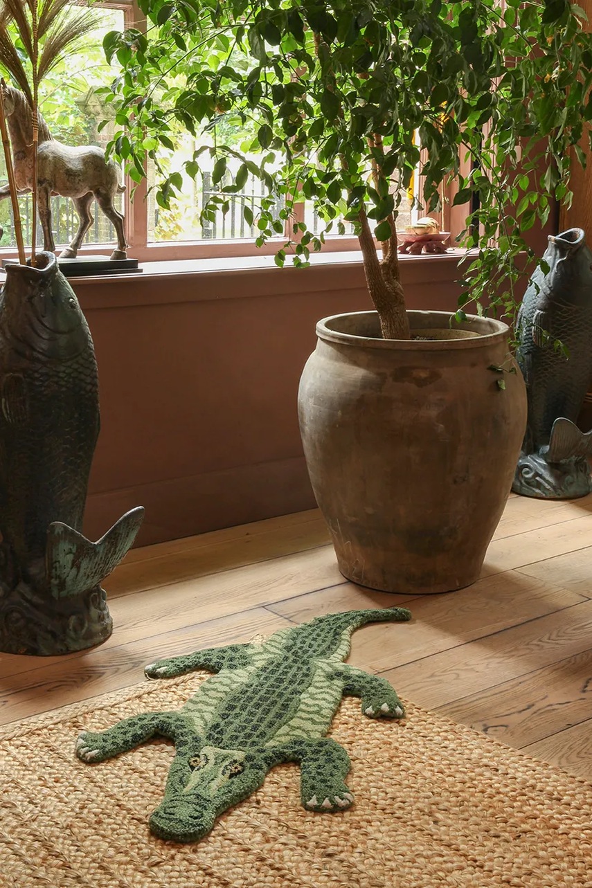 Μάλλινο χαλί Doing Goods Coolio Crocodile S χρώμα: πράσινο φωτογραφία