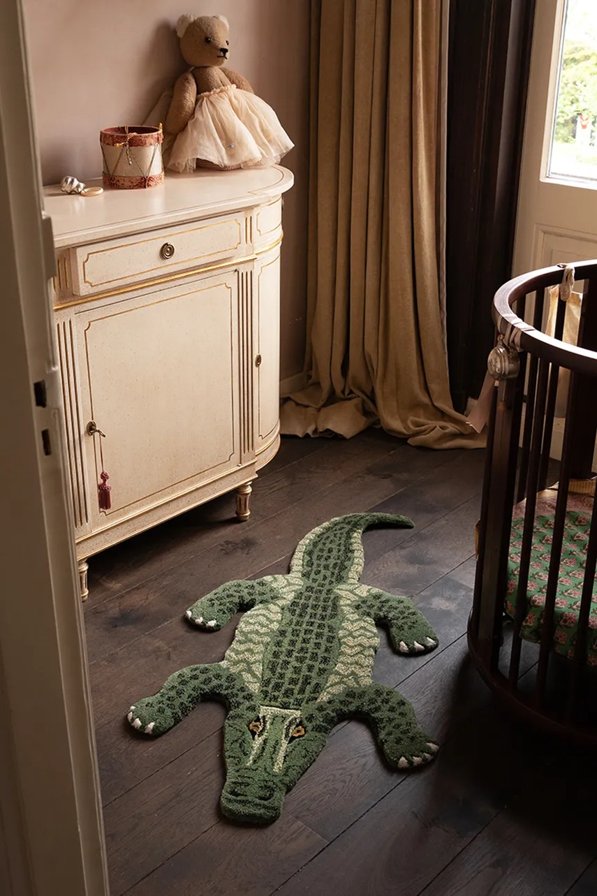 Μάλλινο χαλί Doing Goods Coolio Crocodile S χρώμα: πράσινο φωτογραφία