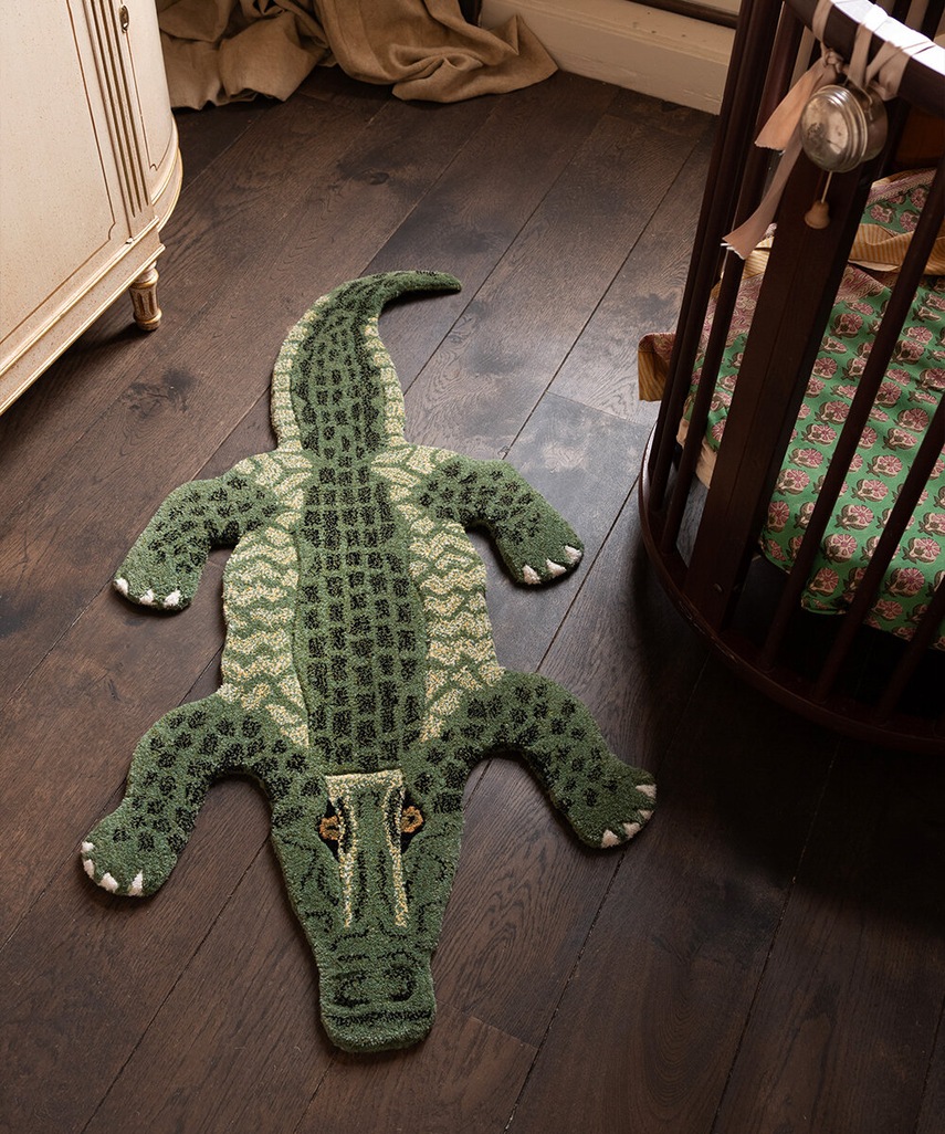 Μάλλινο χαλί Doing Goods Coolio Crocodile S χρώμα: πράσινο φωτογραφία