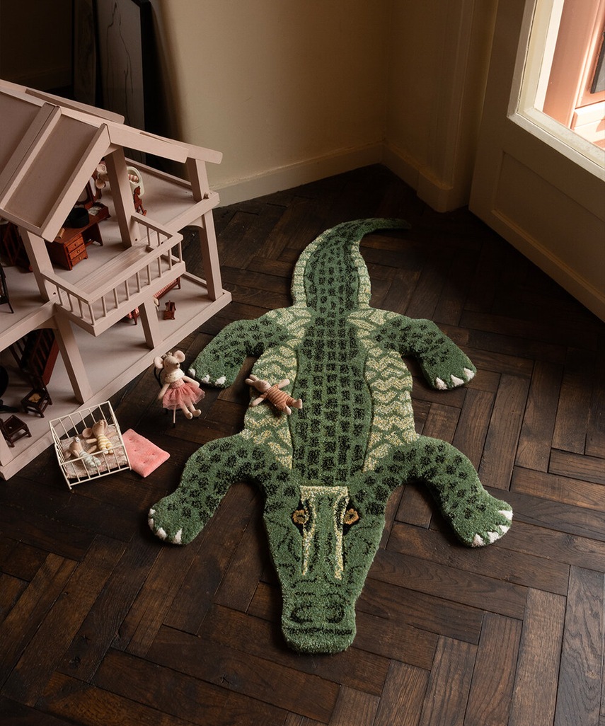 Μάλλινο χαλί Doing Goods Coolio Crocodile S χρώμα: πράσινο φωτογραφία