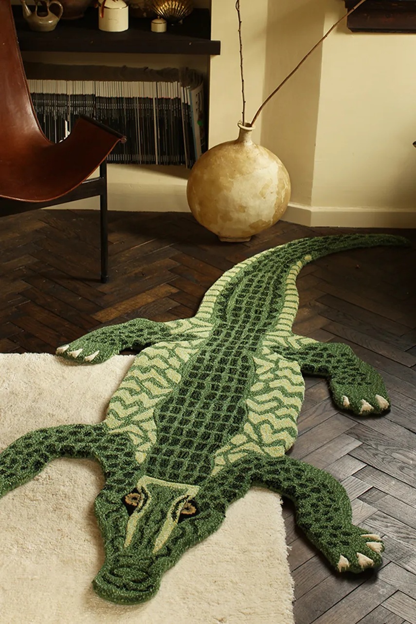 Μάλλινο χαλί Doing Goods Coolio Crocodile L χρώμα: πράσινο φωτογραφία