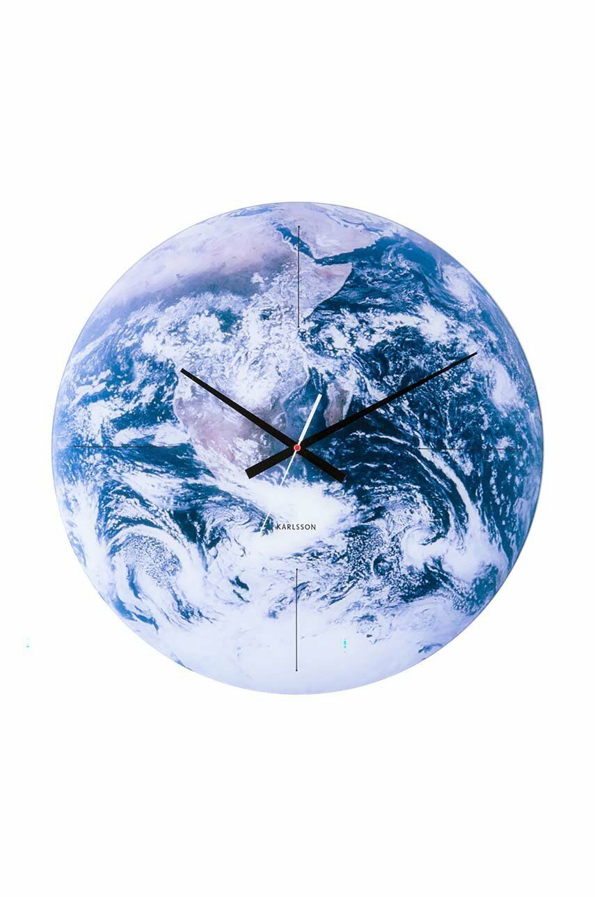 Nástěnné hodiny Karlsson Earth - modrá -  Sklo