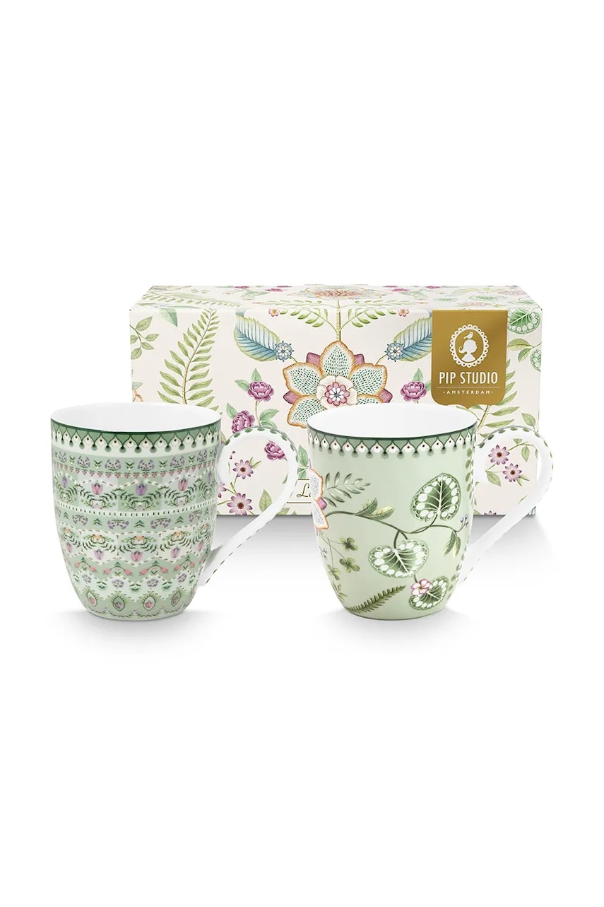Pip Studio set căni Lily&Lotus 450 ml 2-pack culoarea verde Pip Studio set căni Lily&Lotus 450 ml 2-pack culoarea verde